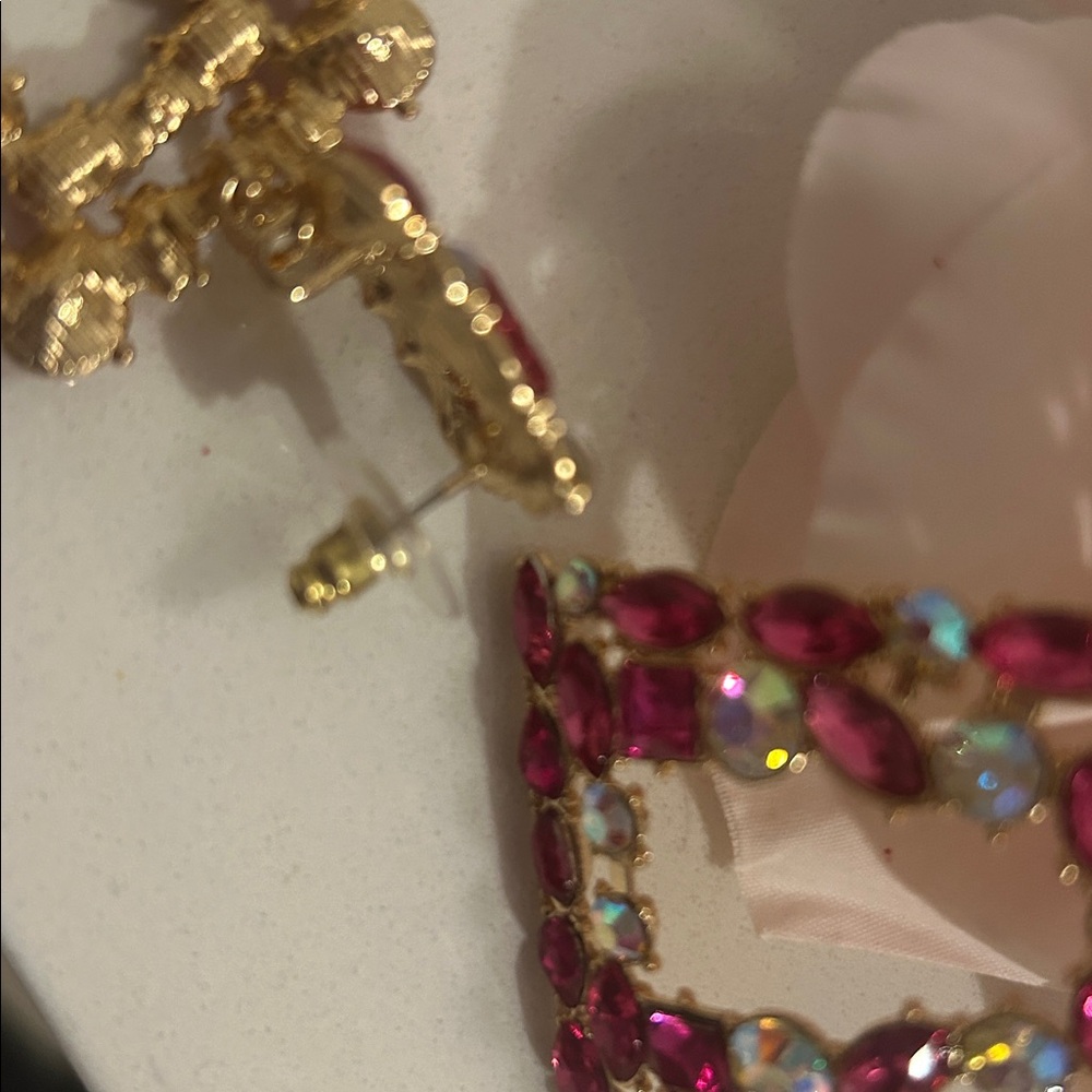Funky Chunky Pink Ice Gemstone Drop Dangle Earrings New - Picture 9 of 12
